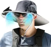 [Generic] Hat with Fans Solar Power, Fan Hat for Men Women, Solar& USB Charging Outdoor Wide Brim Sun, Bucket Fishing & Beach Hat