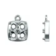 Silver Square Cluster Round Stone Unset Dangle Drop Charm Mount Setting Pendant