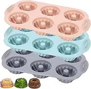 SmartKitch Mini Bundt Cake Pan 3pcs Silicone Fluted Tube Cake Pans, 6Cavity Heritage Bundtlette Cake Silicone Mold for Baking Non Stick Fancy Molds (Pink+Blue+Gray, Fluted Tube)