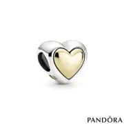 New Genuine Pandora Two-Tone 14K Gold&Silver Domed Golden Heart Charm 799415C00