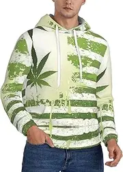 [SAAKE] Grass Pot Leaf Print Men Hooded Hoodies Casual Sweatshirt With Pockets Soft Breathable Hoodie, Black, 3X-Large