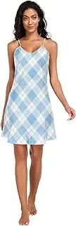 [FRODOTGV] Night Gown for Women Sexy V Neck Lingerie Nightie Loungewear Light Sky Blue Checks Soft House Dress for Women S