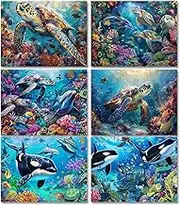 DOTSOPS 6 Pack Ocean Diamond Painting Kits Art Adults Painting Kit Crafts DIY 5D Diamond Art Packs Kits Full for Adults Beginner Home Wall Decoration Gift 11.8x15.7inch (Turtle Dolphin)