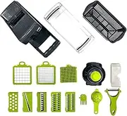 AIMALL 16-in-1 Vegetable Chopper and Food Slicer – Multi-Function Kitchen Tool with 8 Interchangeable Blades, Egg Separator, Peeler, BPA-Free, 12.6"x4.7"