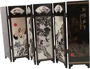 Traditional Chinese Antique Folding Screen Vintage Wooden Divider for Interior Display Elegant Miniature Decor with Classical Paintings and Details