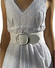 [MIGURA] White Belt for Women Wide Elastic Dress Vintage Fashion Adjustable Waistband Adjusts to Figure One Size White Adaptable, White, Adaptable