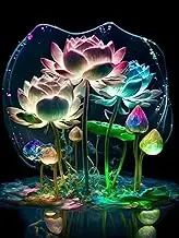 MQWDGJ 5D Diamond Painting Set, DIY Full Drill Diamond Painting Kit, Diamond Art Pictures Kit for Home Wall Entrance Decorations 12x16inch Three Beautiful Lotus
