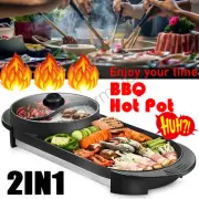 Large Electric 2in1 BBQ Grill Hot Pot Barbecue Oven Non Stick Smokeless Hotpot