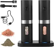 Syaws Electric Salt and Pepper Grinder Set,Rechargeable Pepper Mills with Charging Base,Automatic Pepper Shakes with Adjustable Coarseness,LED Light