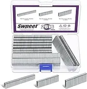 Swpeet 2817 Counts 3 Sizes K413 K419 K425 18 Gauge 1/4" Silver Narrow Crown Staples, Galvanized Finish Staples Approx 1/4"×1/2"/3/4"/1", Suitable for Pneumatic, Electric Stapler