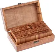 70 pcs Vintage DIY Number and Alphabet Letter Wood Rubber Stamps Set with Wooden Box