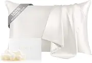 THXSILK 100% Pure Mulberry Silk Pillowcase for Hair and Skin, Highest 6A Grade Silk Pillow Case Standard Size, Real Silk Pillowcase with Zipper (White, Standard)