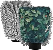 XYMZR Plant Green Flower Absorbent Microfiber Car Wash Mitt, Funny Cute Anime Scratch Free for Cars Cleaning, Home Cleaning Mitts, 2 Pack, 10.24” L x 7.09” W