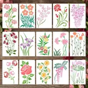 Dayker 15PCS Flower Stencils, Wildflower Leaf Painting Stencils, Reusable PET...