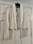 New Magaschoni Ivory Faux Fur Collar Open Front Cashmere Jacket Shirt Size Small