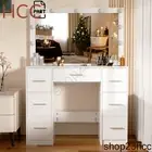 Lighted Dressing Table Set Large Makeup Mirror Vanity Desk 7 Drawers White NEW