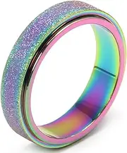 [OreilleStar] Titanium Stainless Steel Anxiety Ring for Women Men, Size 6-12, Width 6MM, 5-Color: Rose Gold-Rainbow-Silver-Black-Blue, Sand Blasted Finished