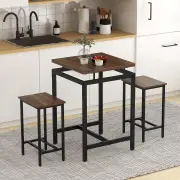 CostwayCounter Height Table with 2 Stools for Apartment Kitchen, Rustic Brown
