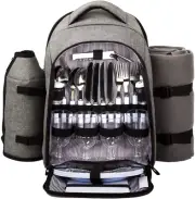 Picnic Backpack for 4 Person with Cutlery Set, Cooler Compartment, Detachable Bo