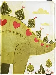 [Amooorous] Doodle-style Cartoon Dinosaur Heart-shaped Leather decorative Passport Holder Covers Case Travel Documents Organizer Protector Card Holder Passport Case Lightweight, doodle-style cartoon Dinosaur