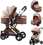 [HACFUN] 3 in 1 Baby Stroller & Bassinet Pram – Convertible Newborn Carriage with Reversible Seat, Adjustable Recline, Anti-Shock Wheels, 5-Point Harness, Large Storage Basket, Ideal Baby Pram for Infant & Toddler, Khaki