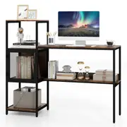 Costway Bar Table Home Office Computer Desk w/Bookshelf Corner Study Table Writing Workstation