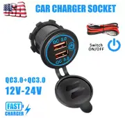 Car USB Outlet Dual Quick Charge QC 3.0 Port Battery Cigarette Chargers Socket