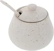 iplusmile 1 Set Japanese Ceramic Condiment Jar with Lid Spoon High Temperature Resistant Seasoning Container for Home Kitchens Restaurants Aesthetic Kitchen Addition for Sauces Spices