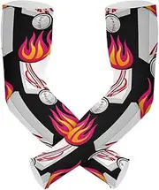 [Yoogain] UV Protection Arm Sleeves Baseball Fire Black Tattoo Sleeve Sun & UV Protection Two Way Wearing Styles cubre brazos, Baseball Fire Black