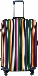 [CADREWY] Colorful stripes Print Travel Suitcase Cover Luggage Protector with Elastic Anti Scratch for Carry On, Black, Large
