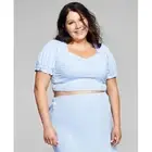 And Now This Light Blue Tie Back Smocked Crop Top Blouse Plus Size 3X New