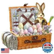 YPshuye Picnic Basket Set Easter for 4 - Wicker Basket with Waterproof Blanke