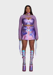 [Club Exx] Plus Technicolor Trip Fringe Shrug - Lilac