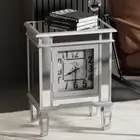 Silver Mirrored Accent Table Small Space Coffee Side Table Sofa End Table Clock