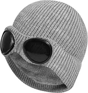 [KUYYFDS] Knitted Beanie Hat Winter Thermal Skull Cap with Detachable Goggles Ear Protection Beanie Hat Men Black