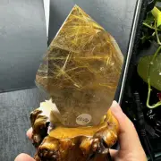 Top Natural gold Hair crystals Quartz obelisk Tower Point Wand Reiki Gmes 390g