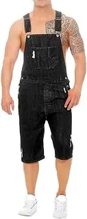 [Generic] Mens Casual Slim Fit Bib Overall Shorts Summer Denim Jumpsuit Short with Hole Loose Adjustable Jumpsuits Jean Button Rompers