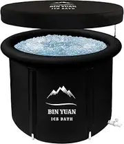 B&Y Ice Bath Tub for Athletes, 35.4in Large Cold Plunge Tub Outdoor Ice Barrel Portable Bathtub Inflatable Bathtub with Cover Recovery Ice Tubs Adult Cold Water Bath Freestanding Soaking Tub