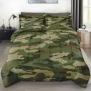 Pamnest Comforter Set Full Size, Military Camouflage Soft 3 Pcs Bedding for Kids and Adults, Army Green Camo Comforter Set with 2 Pillowcases for Bedroom Bed Decor