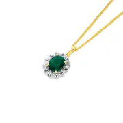 9ct Gold Created Emerald & Diamond Pendant in Green