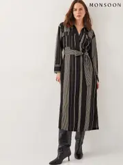 Monsoon Black Andi Stripe Midi Shirt Dress (F74613) | $105