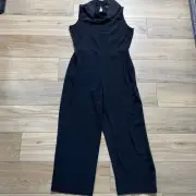 Club Monaco Women's Cowl Neck Wide Leg Sleeveless Jumpsuit Size 10 Black