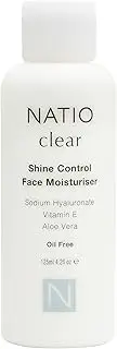 Natio Australia Clear Shine Control Face Moisturiser 125ml - Oil Free Moisturiser for Acne Prone Skin - Sodium Hyaluronate, Vitamin E, Aloe Vera, Squalane, Clay & Tumeric Root - Regulates Sebum Production - Made in Australia