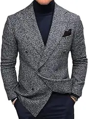 [Generic] Men's Retro Lapel Plaid Patchwork Suit Jacket Solid Color Casual Thick Warm Suit Jacket