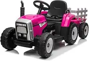 Kids Farm Tractor Electric Ride On Toys Ride On Tractor Ride On Car 2.4G R/C Remote Control Cars w/Trailer Garden - Neon Pink