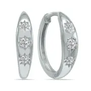 1/5 CTW Three Stone Lab Grown Diamond Huggies Hoop Earrings in 10K White Gold