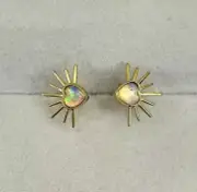 14K Yellow Gold Opal Earrings - Opal Stud Earrings - 14K Gold Opal Earrings