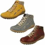 LADIES RIEKER CUFF DETAIL FLAT CASUAL WARM WINTER LACE UP ANKLE BOOTS SIZE L7543
