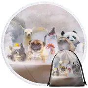 Funny and Cute Animals Taking a Bath Round Beach Towel