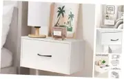 Floating Nightstand Shelf with Drawer, Bedside Shelf Wall Mounted White